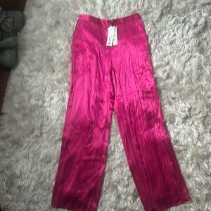 Hot pink satin trousers